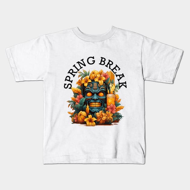 Tiki Tropical Vacation - Spring Break (Black Lettering) Kids T-Shirt by VelvetRoom